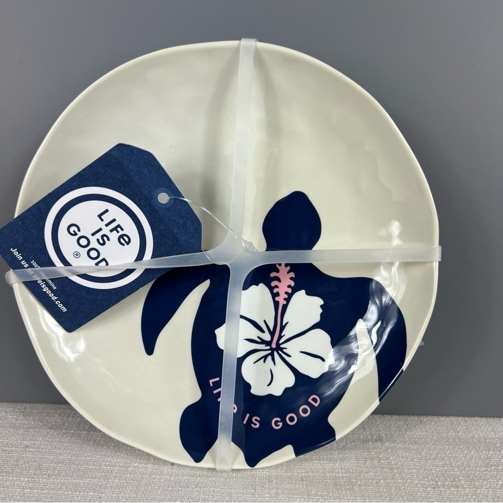 Life is Good Melamine Appetizer Plates Sea Turtle Blue White 6.75" Set of 4 NEW